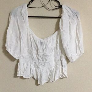 Forever 21 White Puff Sleeve Peplum Blouse